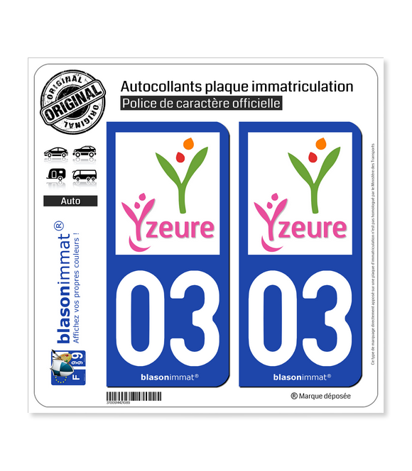 03 Yzeure - Ville | Autocollant plaque immatriculation