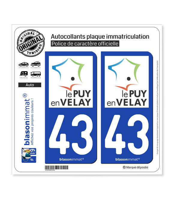 43 Puy-en-Velay - Tourisme | Autocollant plaque immatriculation