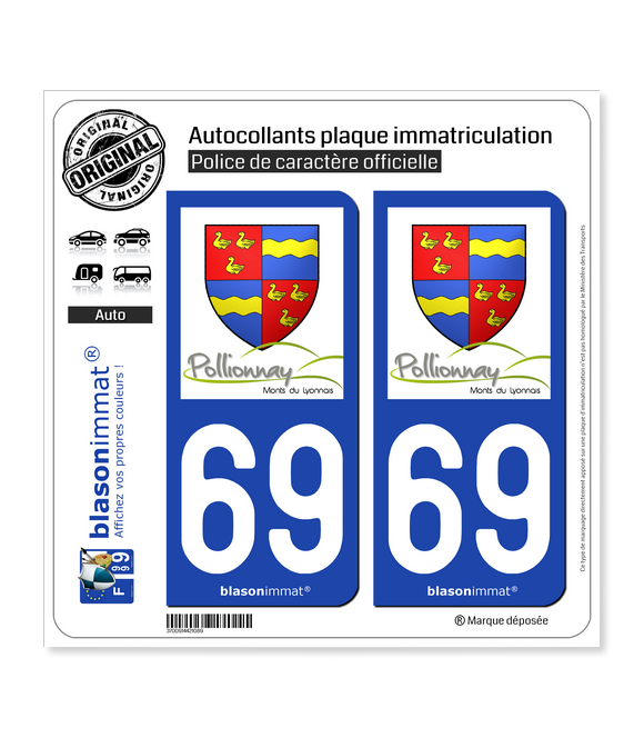 69 Pollionnay - Commune | Autocollant plaque immatriculation