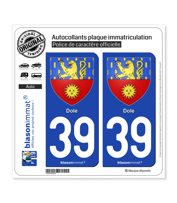 39 Dole - Armoiries | Autocollant plaque immatriculation