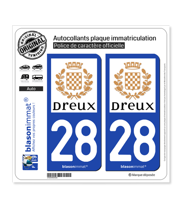 28 Dreux - Ville | Autocollant plaque immatriculation