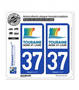 Autocollants Style Plaque D'immatriculation Noir Région 37 Val De Loire - Lot De 4 Stickers Vinyle, Prédécoupés