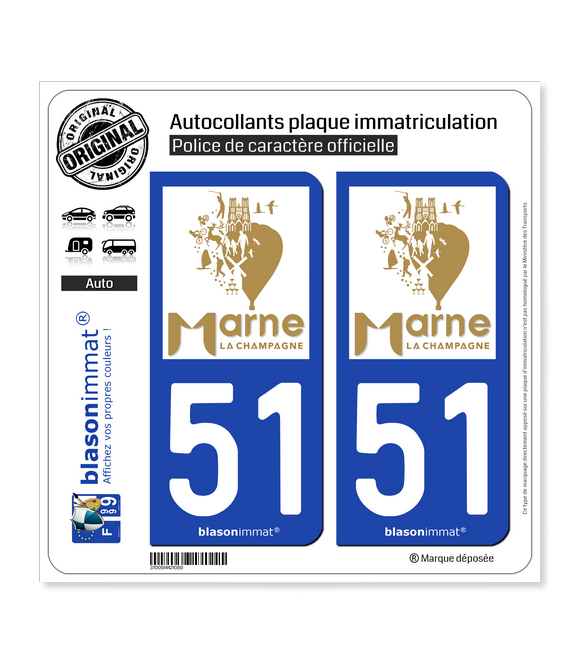 51 Marne - Tourisme | Autocollant plaque immatriculation