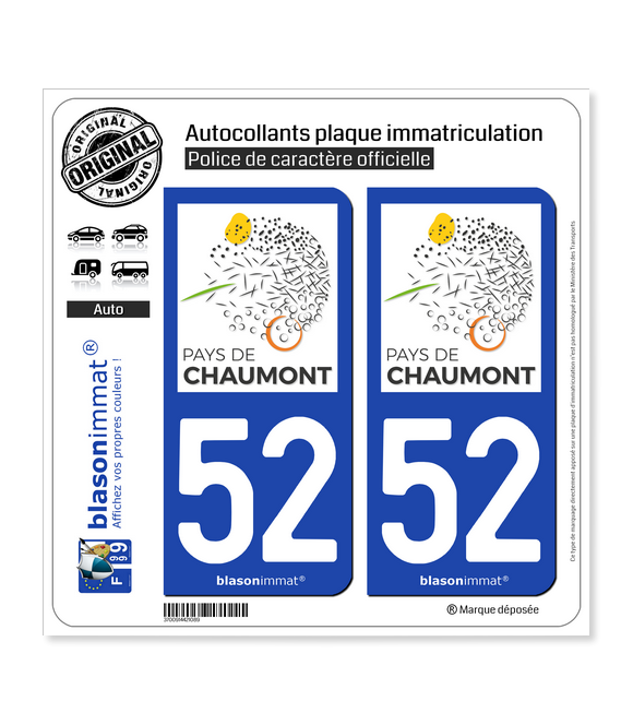 52 Chaumont - Pays | Autocollant plaque immatriculation