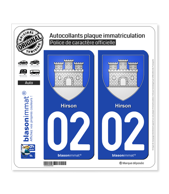 02 Hirson - Armoiries | Autocollant plaque immatriculation