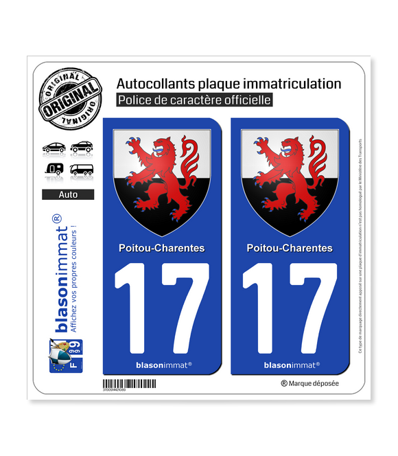 17 Poitou-Charentes - Armoiries | Autocollant plaque immatriculation