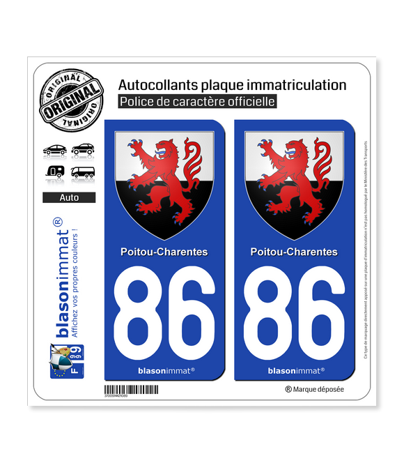 86 Poitou-Charentes - Armoiries | Autocollant plaque immatriculation