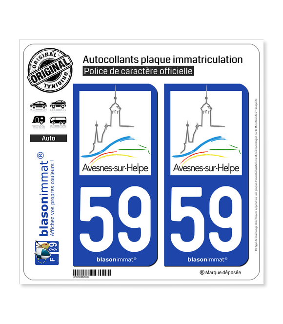 59 Avesnes-sur-Helpe - Ville | Autocollant plaque immatriculation