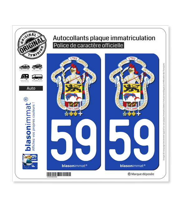 59 Dunkerque - Armoiries II | Autocollant plaque immatriculation