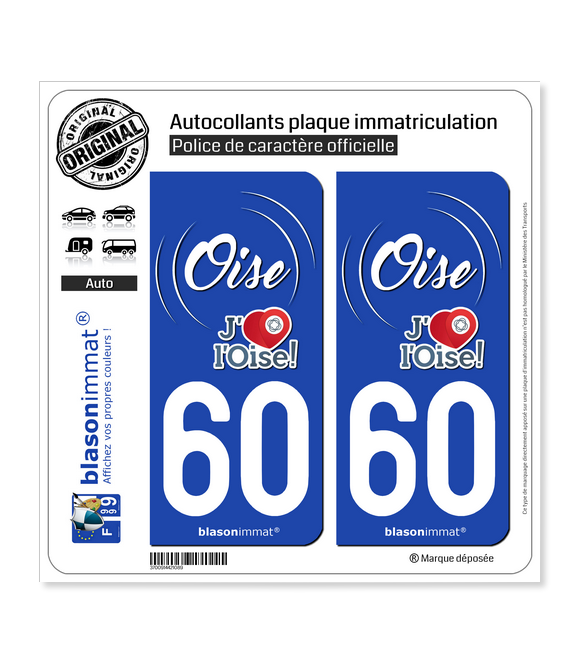 60 Oise - Tourisme | Autocollant plaque immatriculation