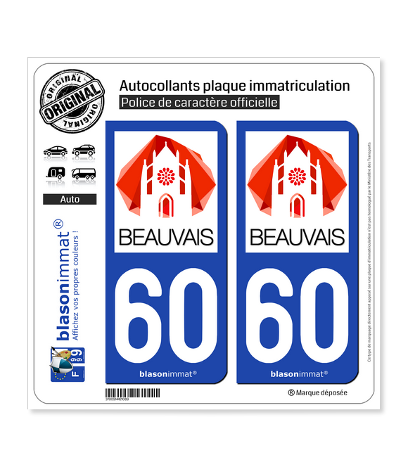 60 Beauvais - Tourisme | Autocollant plaque immatriculation