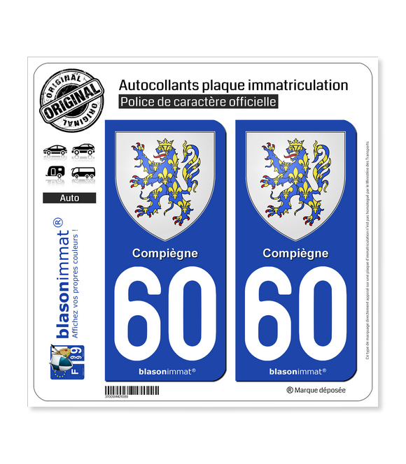 60 Compiègne - Armoiries | Autocollant plaque immatriculation