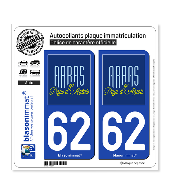 62 Arras - Pays | Autocollant plaque immatriculation