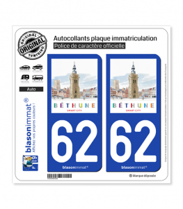 62 Béthune - Ville | Autocollant plaque immatriculation (fond bleu)