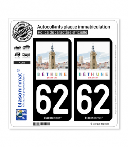62 Béthune - Ville | Autocollant plaque immatriculation (fond noir)