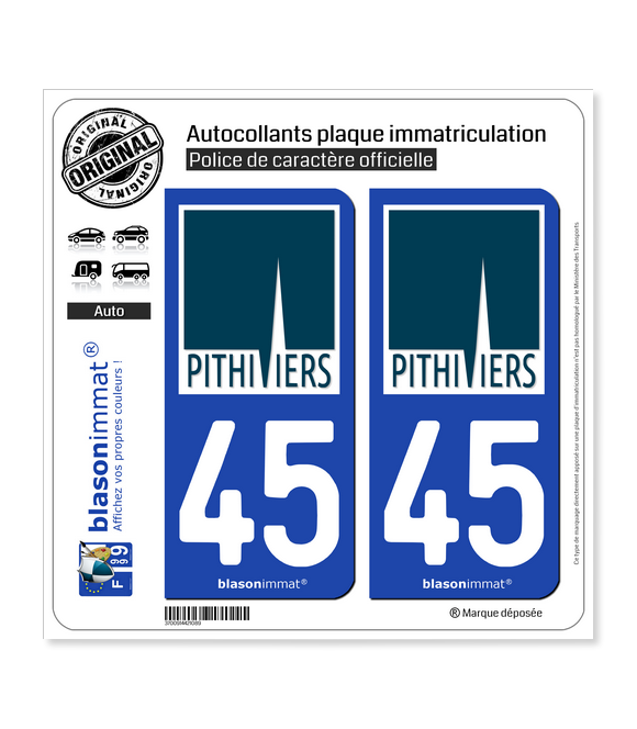 45 Pithiviers - Ville | Autocollant plaque immatriculation