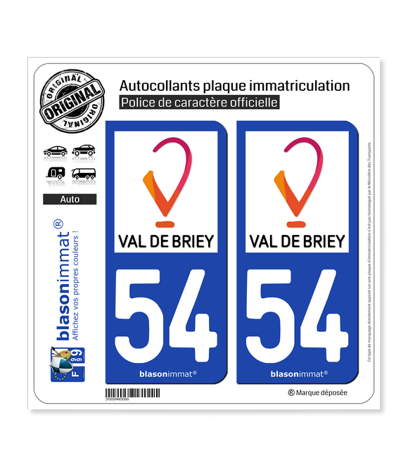 54 Val de Briey - Ville | Autocollant plaque immatriculation