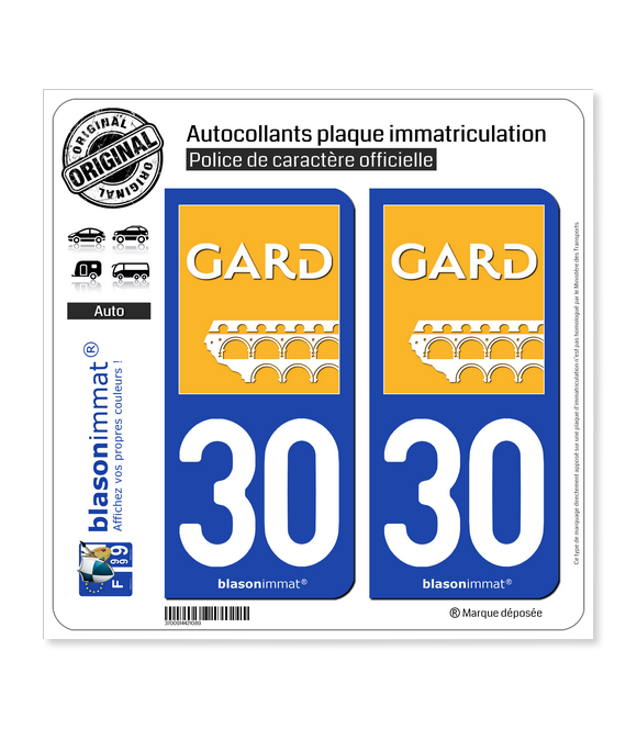 30 Gard - Département | Autocollant plaque immatriculation