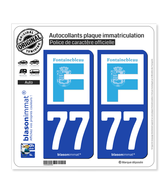 77 Fontainebleau - Ville | Autocollant plaque immatriculation