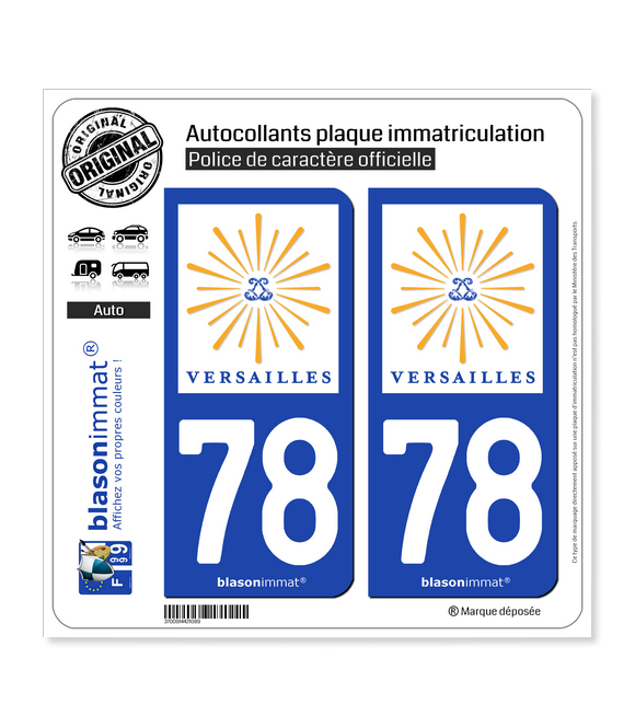 78 Versailles - Tourisme | Autocollant plaque immatriculation (fond bleu)