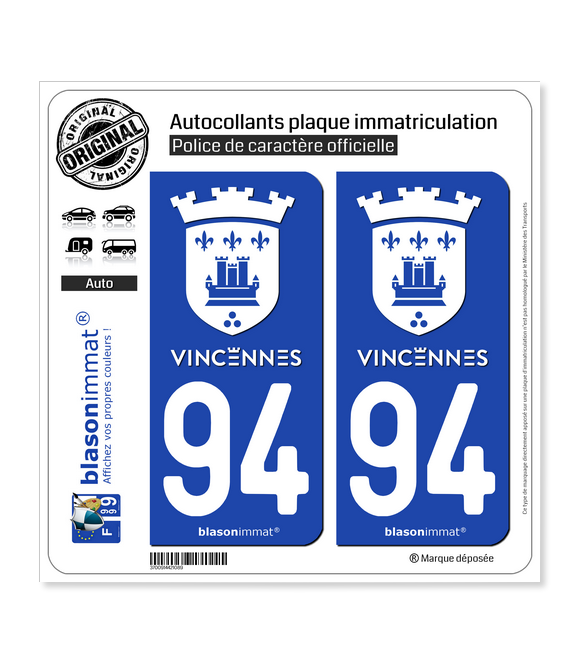 94 Vincennes - Tourisme | Autocollant plaque immatriculation