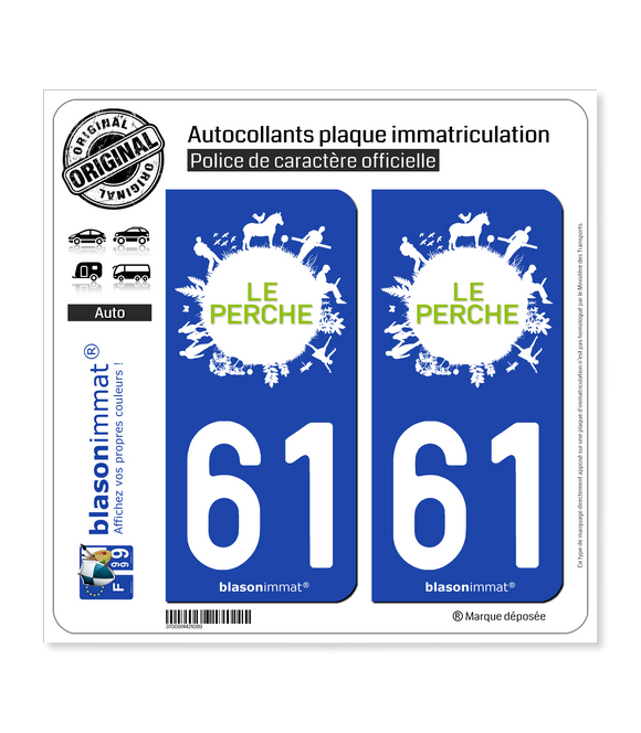 2 Stickers plaque d'immatriculation auto 61 Le Perche Armoiries