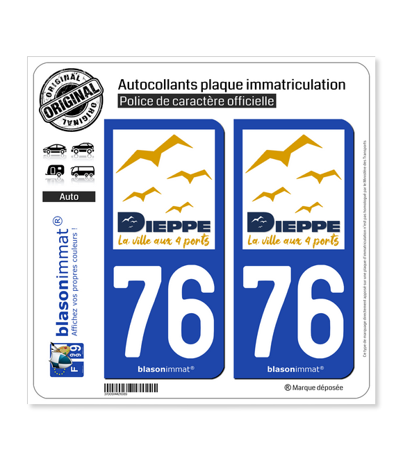 76 Dieppe - Ville | Autocollant plaque immatriculation