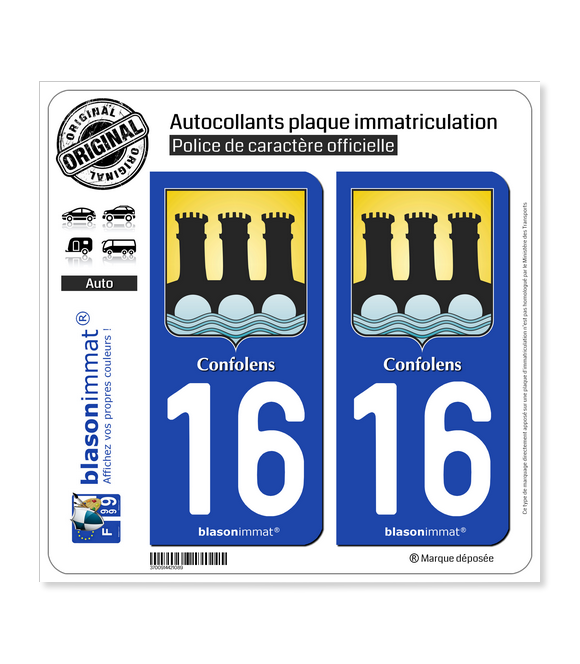 16 Confolens - Armoiries | Autocollant plaque immatriculation