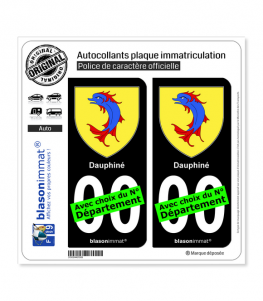 Dauphiné - Armoiries II | Autocollant plaque immatriculation (fond noir)