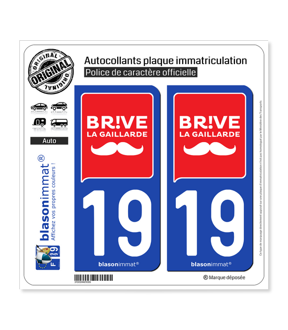 19 Brive-la-Gaillarde - Ville II | Autocollant plaque immatriculation