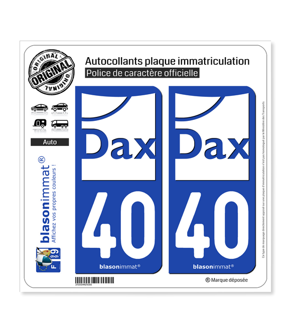 40 Dax - Ville II | Autocollant plaque immatriculation