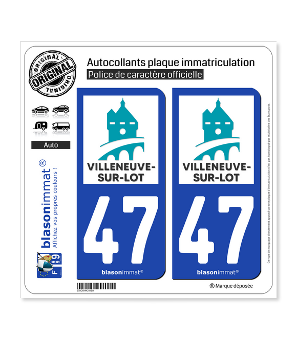 47 Villeneuve-sur-Lot - Ville | Autocollant plaque immatriculation