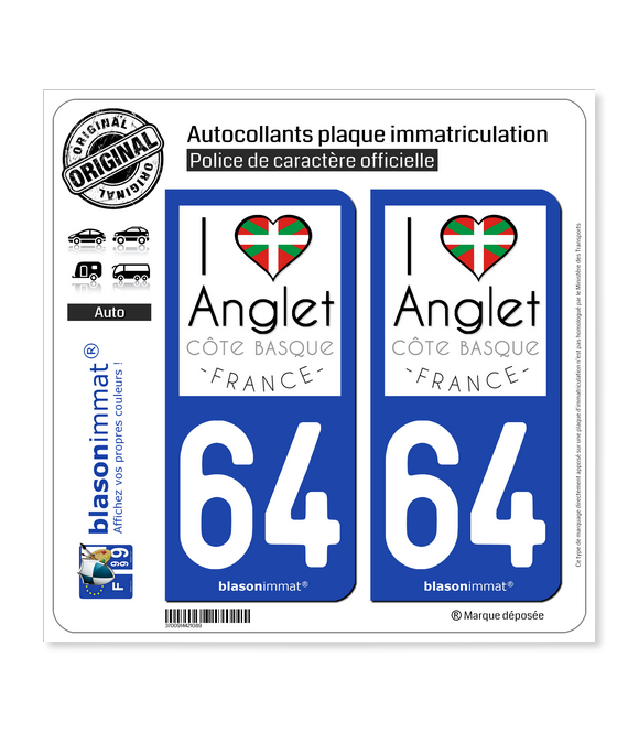 64 Anglet - Côte Basque | Autocollant plaque immatriculation