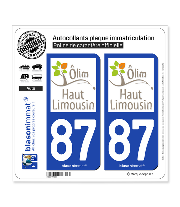 87 Haut-Limousin - Pays | Autocollant plaque immatriculation