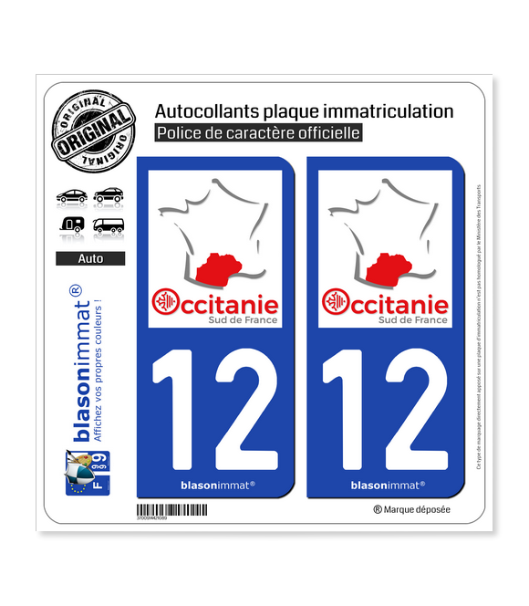 12 Occitanie - Sud de France | Autocollant plaque immatriculation