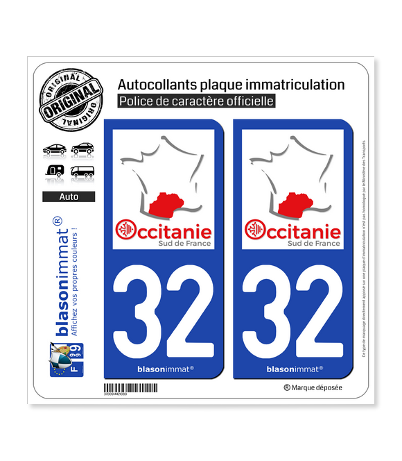 32 Occitanie - Sud de France | Autocollant plaque immatriculation
