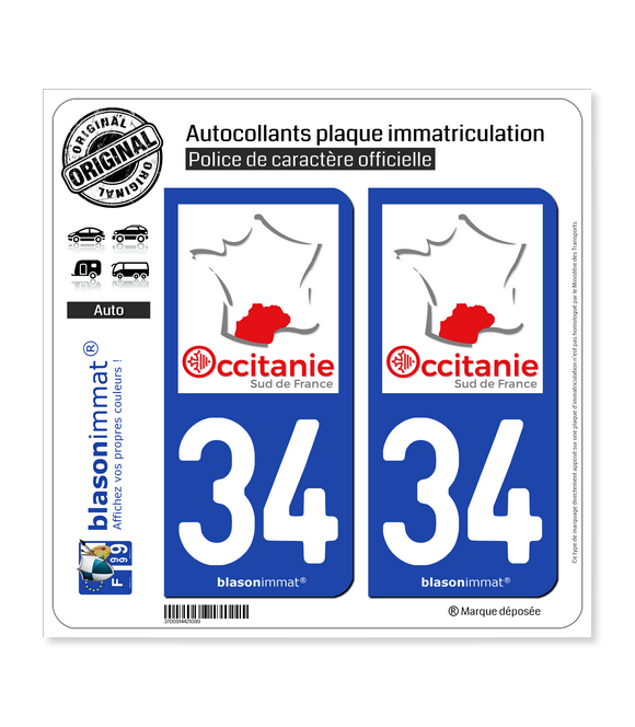 34 Occitanie - Sud de France | Autocollant plaque immatriculation