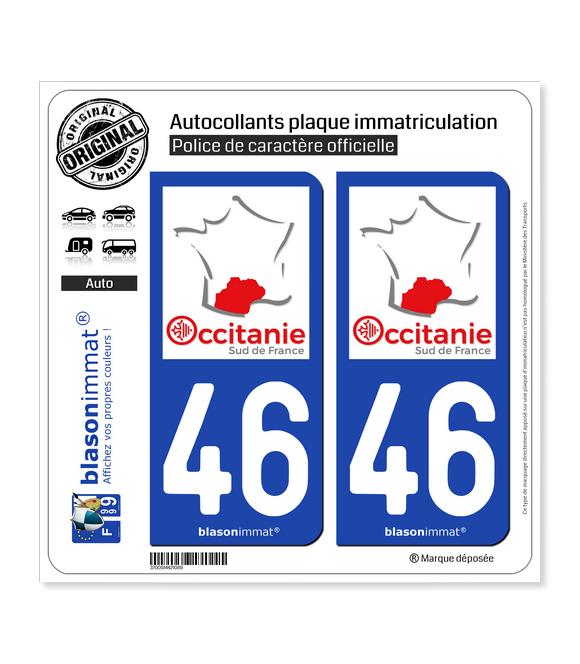 46 Occitanie - Sud de France | Autocollant plaque immatriculation