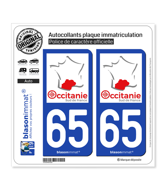 65 Occitanie - Sud de France | Autocollant plaque immatriculation