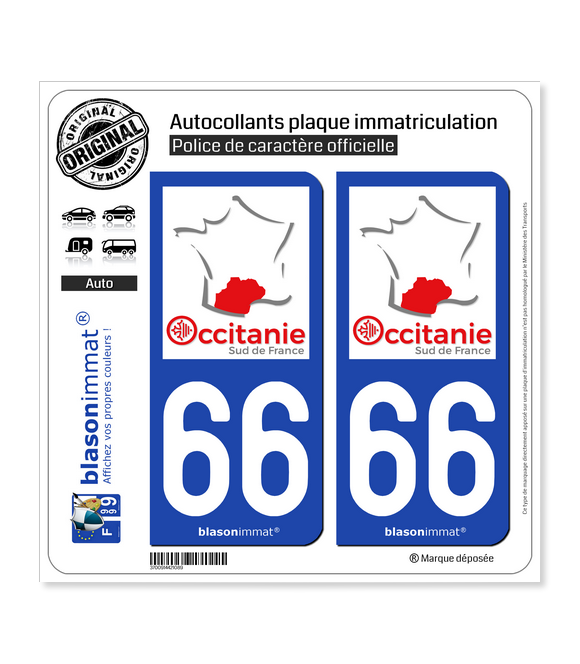 66 Occitanie - Sud de France | Autocollant plaque immatriculation