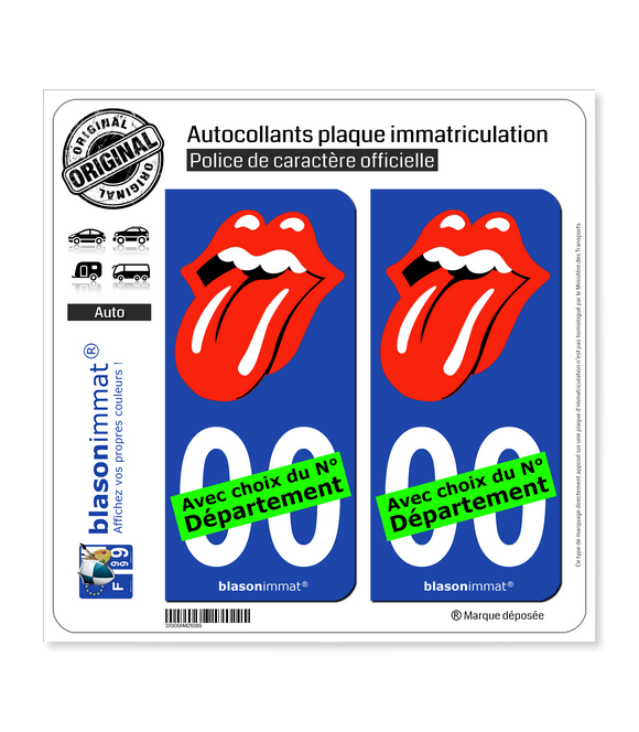 The Rolling Stones - Tongue and Lips | Autocollant plaque immatriculation (fond bleu)
