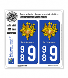989 Ile Clipperton - Armoiries | Autocollant plaque immatriculation (fond bleu)