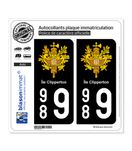 989 Ile Clipperton - Armoiries | Autocollant plaque immatriculation (fond noir)