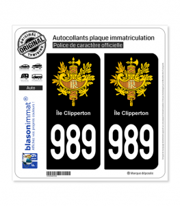 989-H Ile Clipperton - Armoiries | Autocollant plaque immatriculation (fond noir)