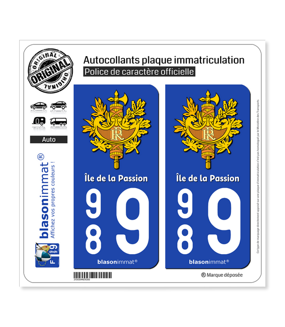 989 Ile de la Passion - Armoiries | Autocollant plaque immatriculation