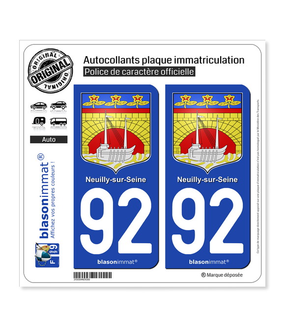 92 Neuilly-sur-Seine - Armoiries | Autocollant plaque immatriculation