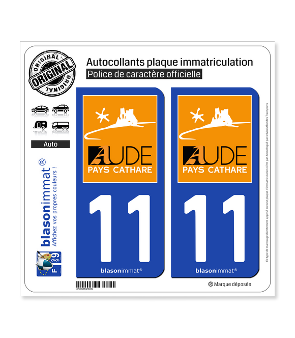 11 Aude - Pays Cathare | Autocollant plaque immatriculation