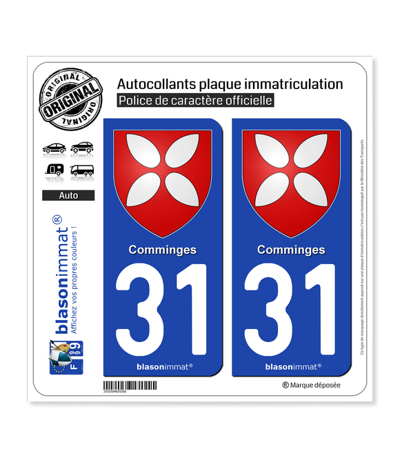 31 Comminges - Armoiries | Autocollant plaque immatriculation