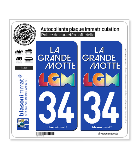 34 La Grande Motte - Ville | Autocollant plaque immatriculation