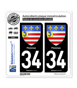 34 Pézenas - Armoiries | Autocollant plaque immatriculation